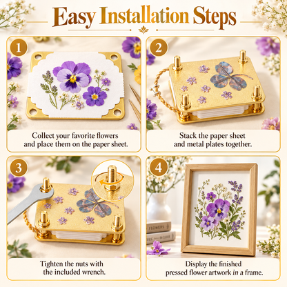 Mini Flower Press Kit with 20 Reusable Papers & Wrench for DIY Crafts