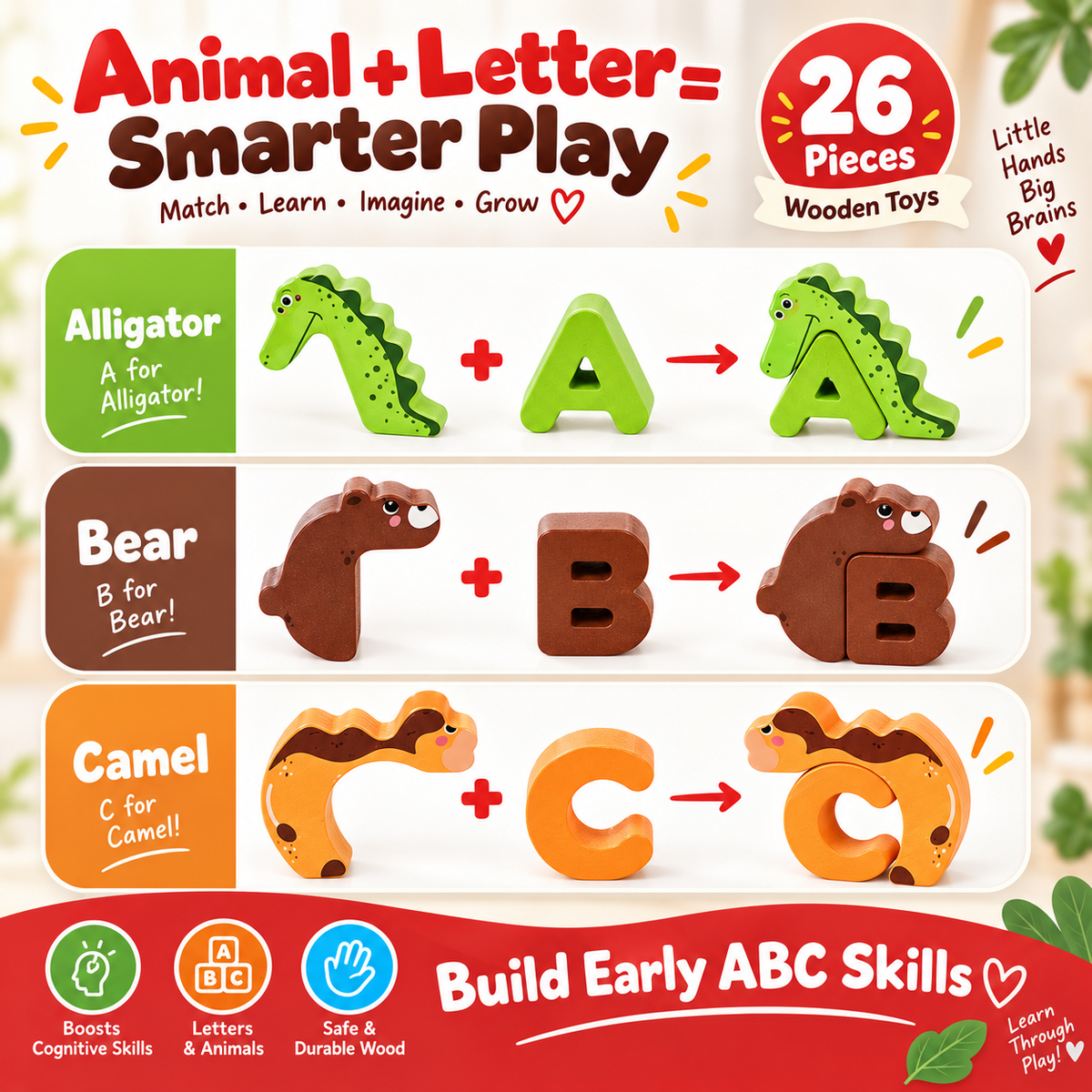 🔤 26-Piece Wooden Letter & Animal Matching Toy