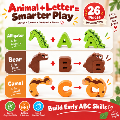 🔤 26-Piece Wooden Letter & Animal Matching Toy