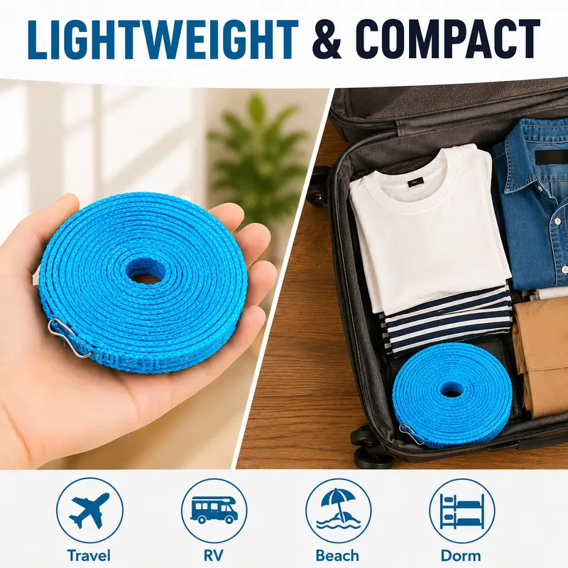 🎁 Portable Non-Slip Clothesline – Windproof Travel Laundry Line for Camping, Hotel & Home