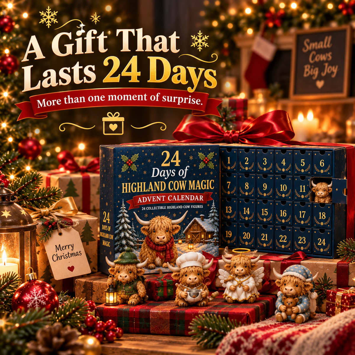 🔥 Last Day 50% OFF! 🐮 24-Day Highland Cow Surprise Advent Calendar 🎄