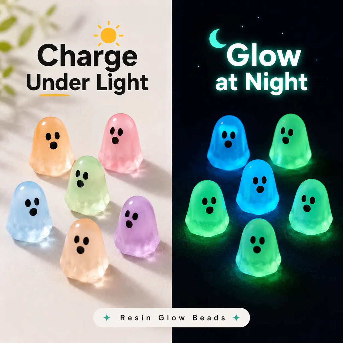 ✨Glow In Dark Cute Ghost Resin Bead Set