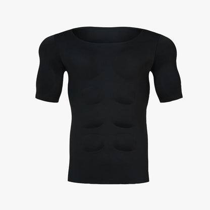 Men's Abs T-Shirt Seamless Muscle Enhancing Top with Removable Pads