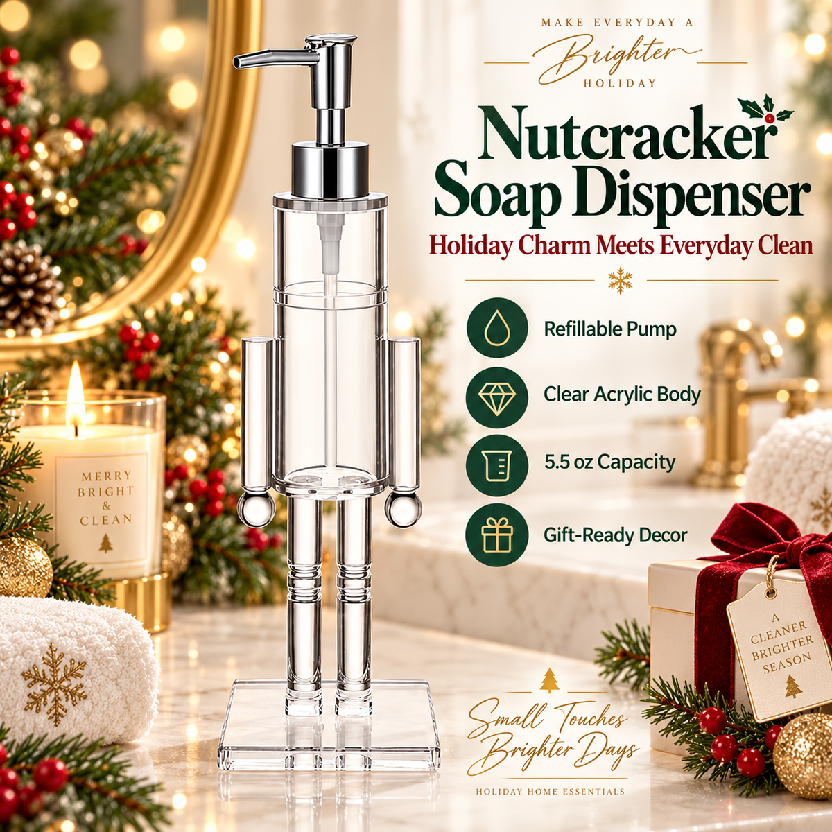 🎄 Nutcracker Soap Dispenser — Festive Holiday Bathroom Decor