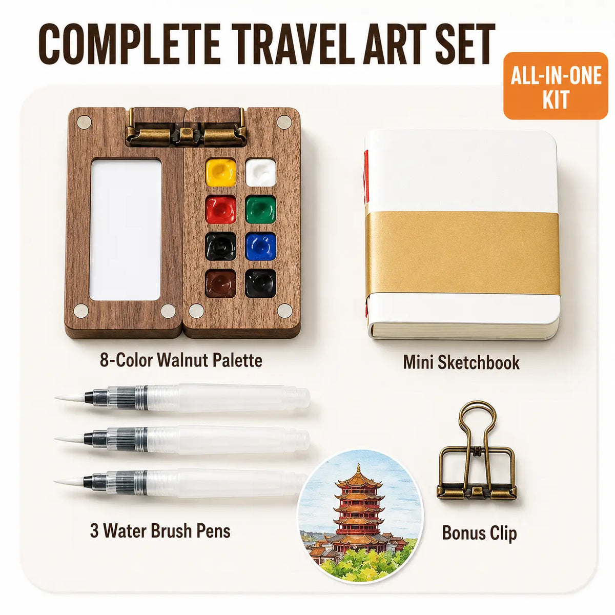 Walnut Wood Mini Watercolor Palette Kit