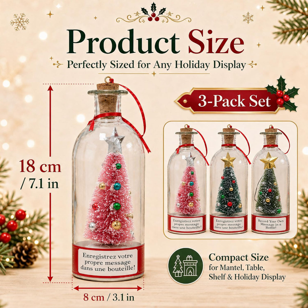 Recordable Christmas Tree in a Bottle Ornament, 25-Second Voice Message