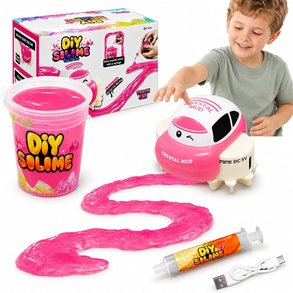 Slime Race Track Kit with USB-C Rechargeable Toy Car, Slime for Kid