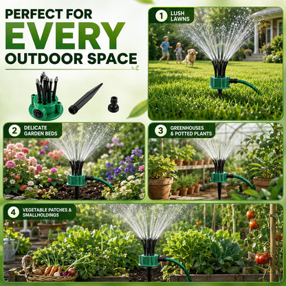360° Automatic Garden Sprinkler, Multi-Head Lawn Watering Sprayer for Roof Cooling, Garden Irrigation Tool