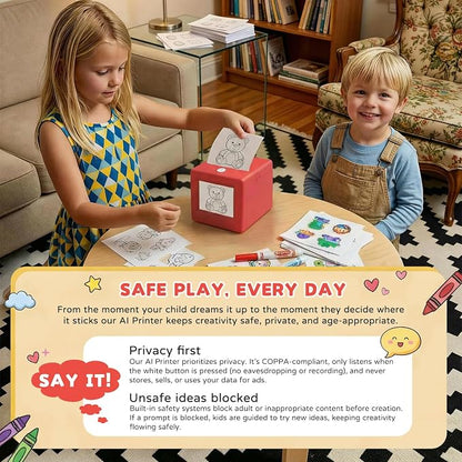 AI Voice Sticker Maker for Kids, Mini Inkless Thermal Printer, Portable Sticker Printer Machine Box for DIY Crafts, Journaling & Doodles, Birthday Toy Gift for Boys and Girls Ages 3+