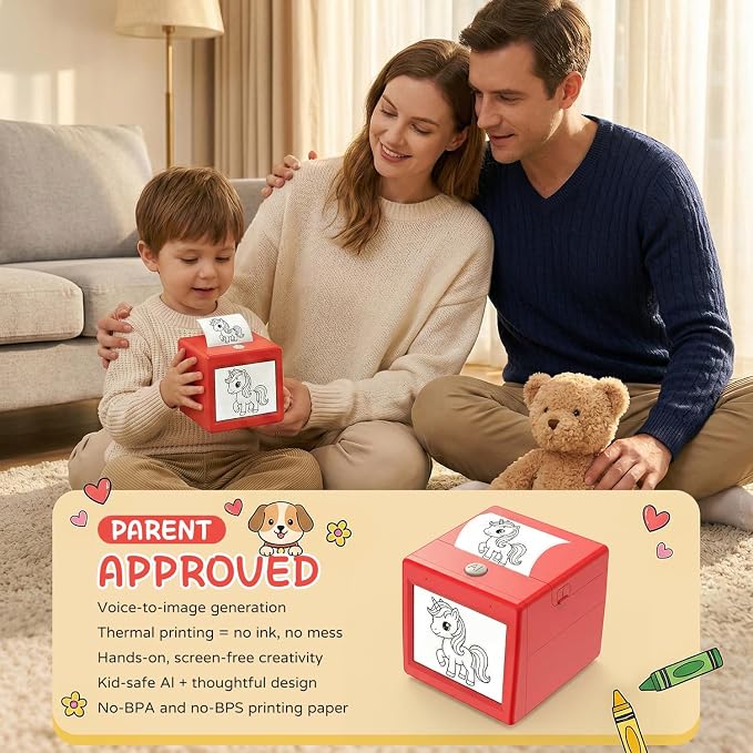 AI Voice Sticker Maker for Kids, Mini Inkless Thermal Printer, Portable Sticker Printer Machine Box for DIY Crafts, Journaling & Doodles, Birthday Toy Gift for Boys and Girls Ages 3+