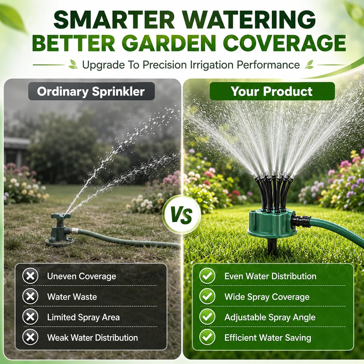 360° Automatic Garden Sprinkler, Multi-Head Lawn Watering Sprayer for Roof Cooling, Garden Irrigation Tool