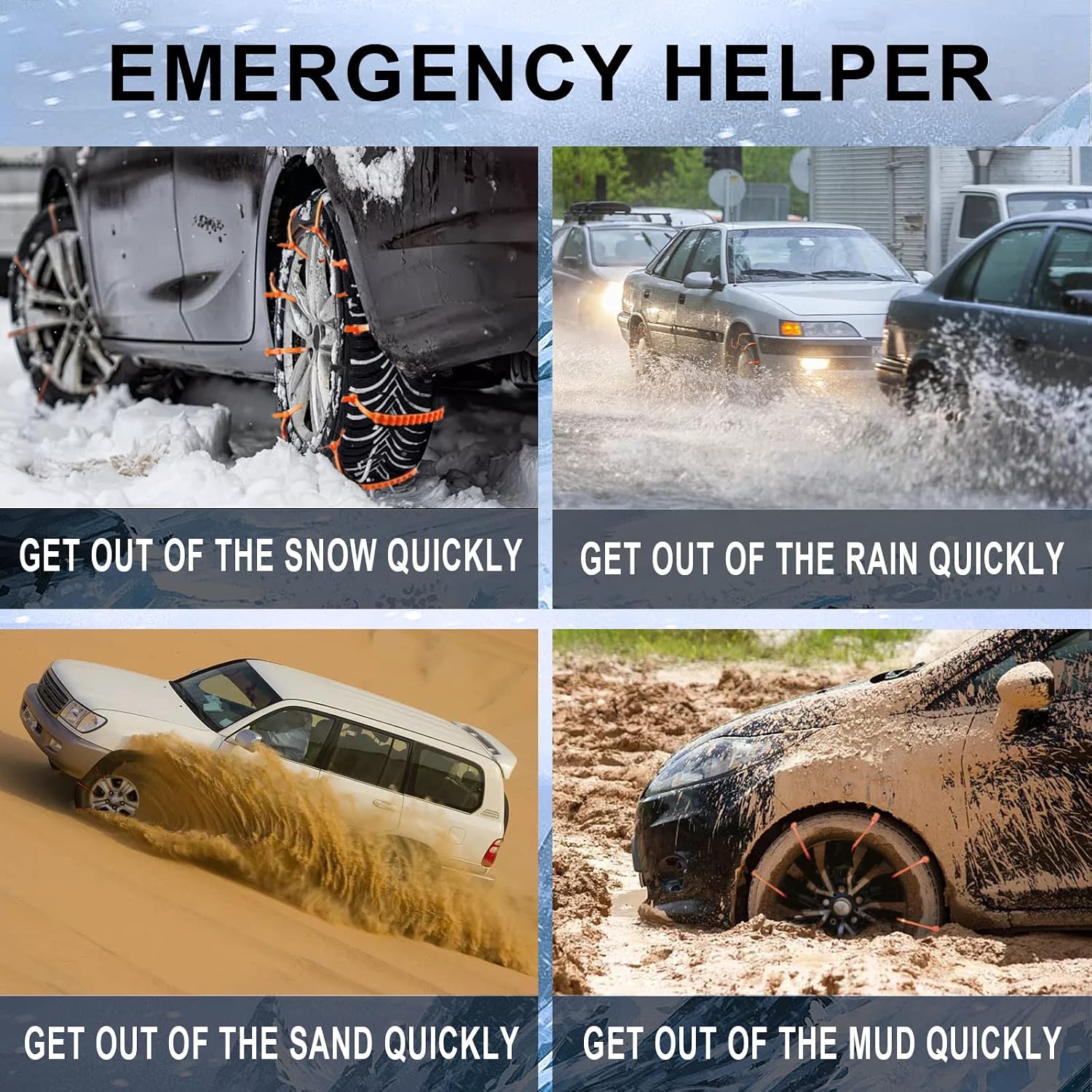 Emergency helper, get out of snow, rain, sand and mud quickly