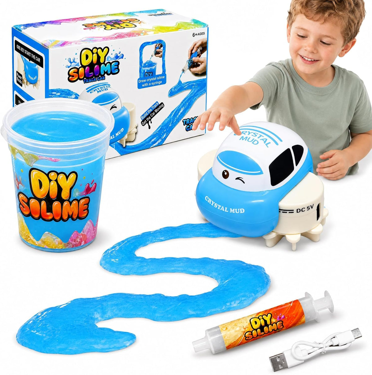 Slime Race Track Kit with USB-C Rechargeable Toy Car, Slime for Kid