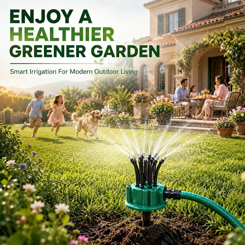 360° Automatic Garden Sprinkler, Multi-Head Lawn Watering Sprayer for Roof Cooling, Garden Irrigation Tool