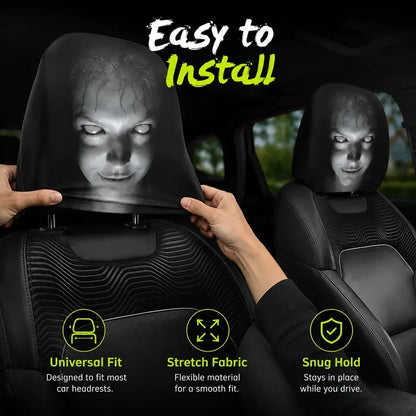 “Scary Face” Headrest Cover, Spooky-Style Stretchable Headrest Protector