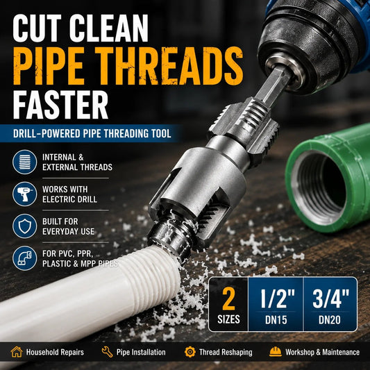 ⚡Drill-Powered Pipe Thread Cutting Bit — Internal & External Threading for 1/2' & 3/4' Plastic Pipes