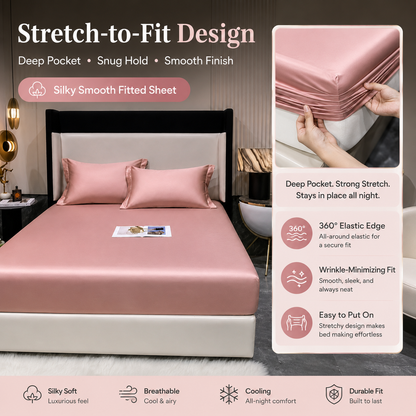 Classic Wrinkle-Resistant Solid Color Satin Bed Set - Luxury Silky Fitted Sheet, Flat Sheet