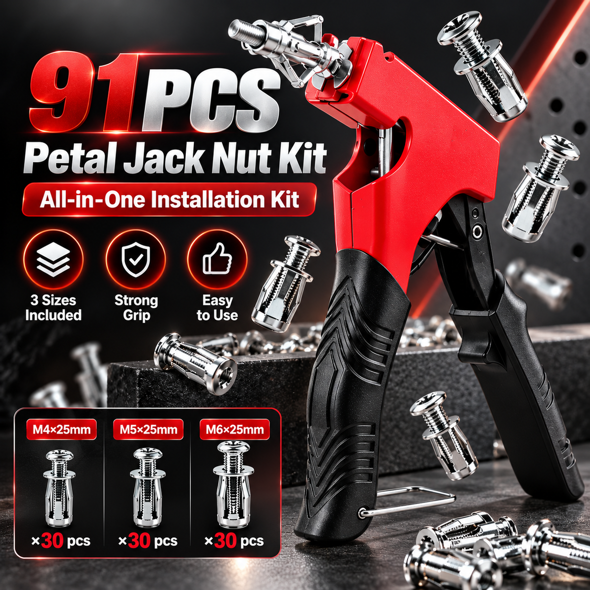 🧱 No Stud? No Problem. – 91-Piece Petal Jack Nut Kit with Installation Pliers