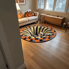 Halloween Round Rug 3D Skeleton Vortex Quilted Illusion Mat