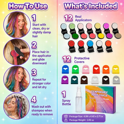 🌈 12-Color Washable Hair Chalk Set