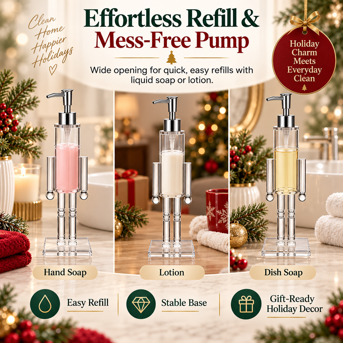 🎄 Nutcracker Soap Dispenser — Festive Holiday Bathroom Decor