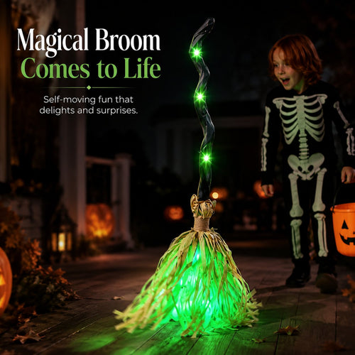 Animated Moving Witch Broom | Halloween Light & Sound Decor