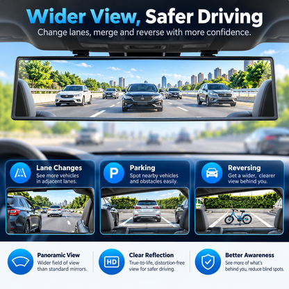 🚗 Panoramic Rearview Mirror · Eliminate Blind Spots Instantly