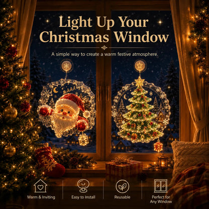 🎄 Light-Up Christmas Window Decoration – 8 Festive Suction-Cup Designs