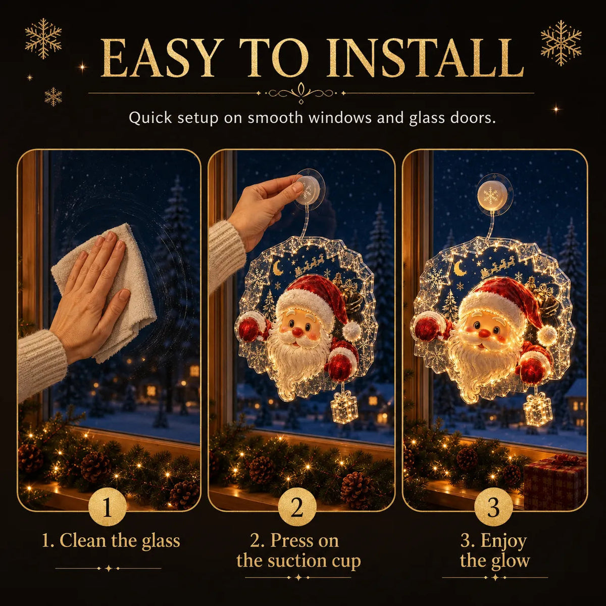 🎄 Light-Up Christmas Window Decoration – 8 Festive Suction-Cup Designs