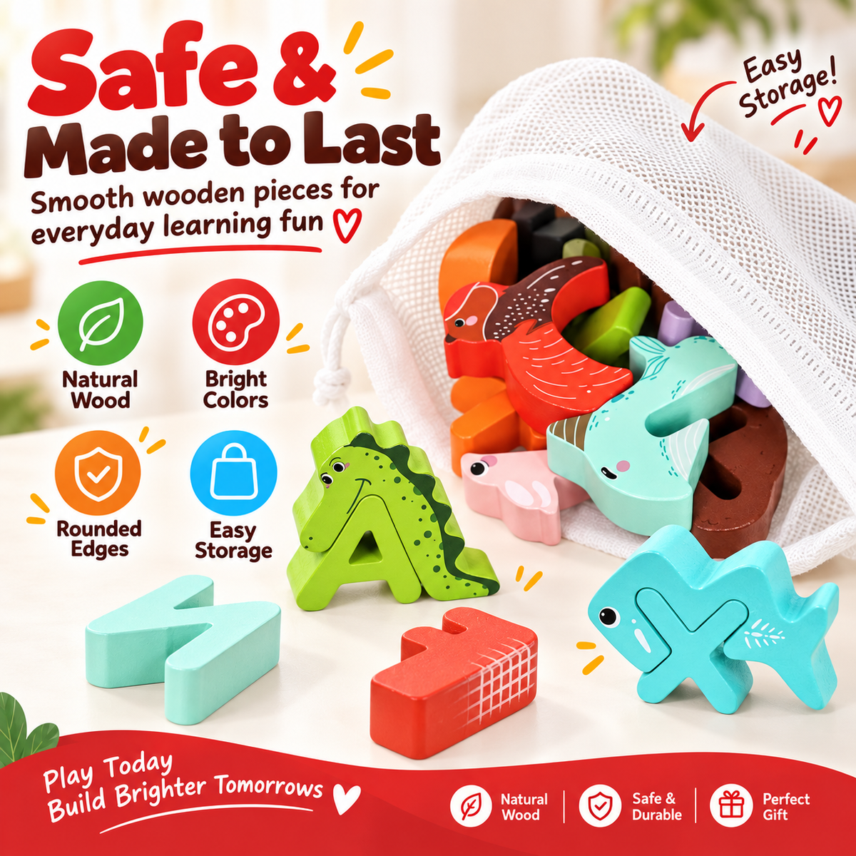 🔤 26-Piece Wooden Letter & Animal Matching Toy