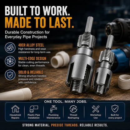 ⚡Drill-Powered Pipe Thread Cutting Bit — Internal & External Threading for 1/2' & 3/4' Plastic Pipes