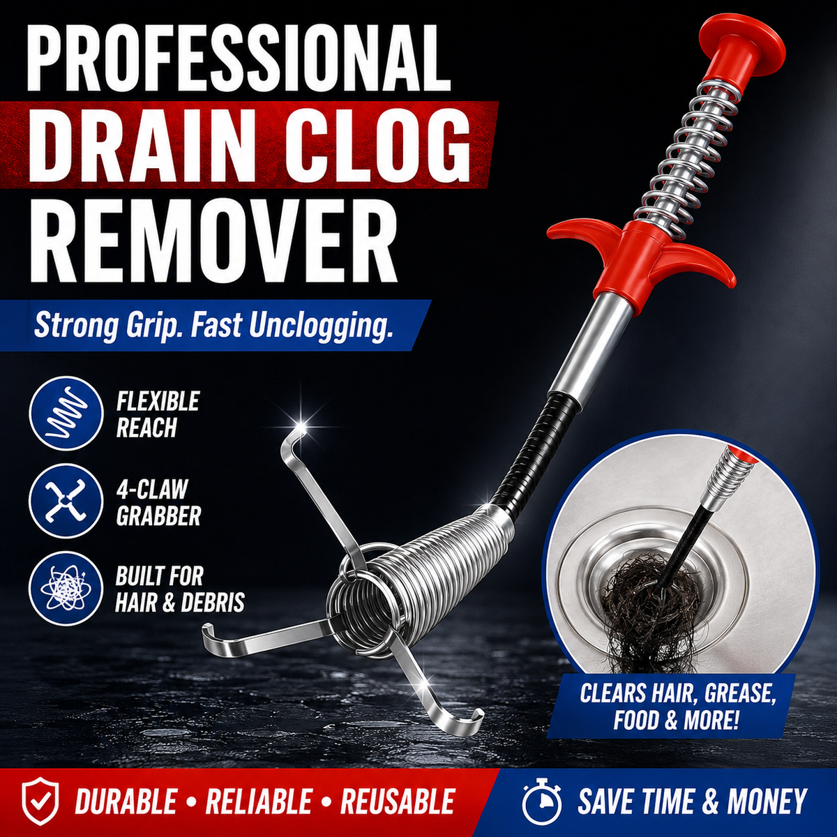 🚿Professional Drain Clog Remover Tool – A Must-Have For Every Home
