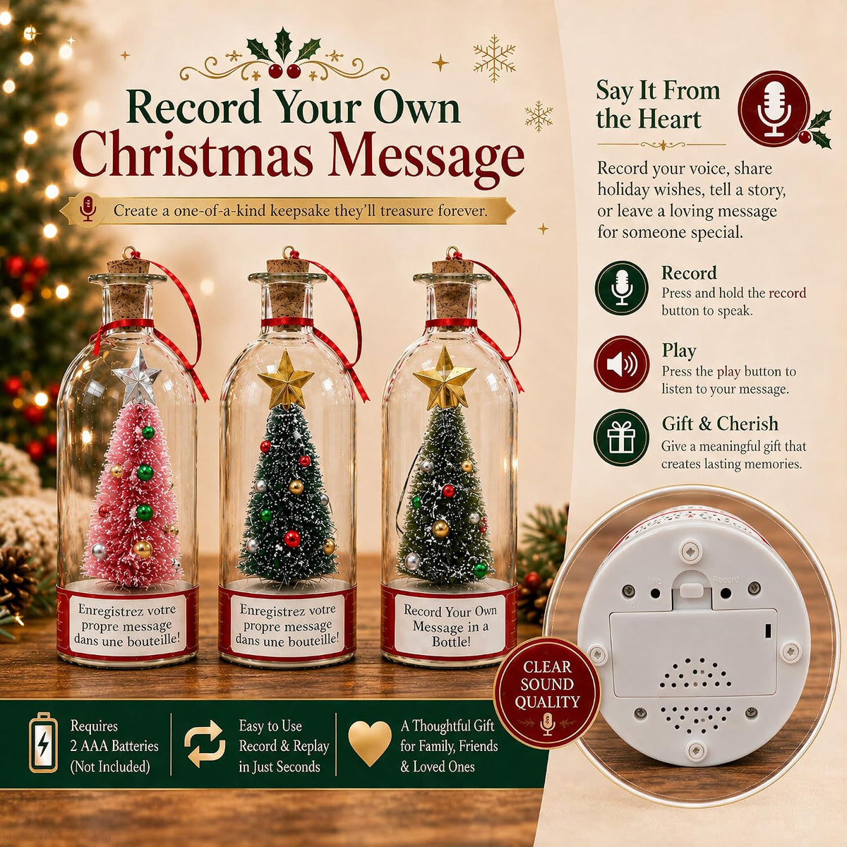 Recordable Christmas Tree in a Bottle Ornament, 25-Second Voice Message
