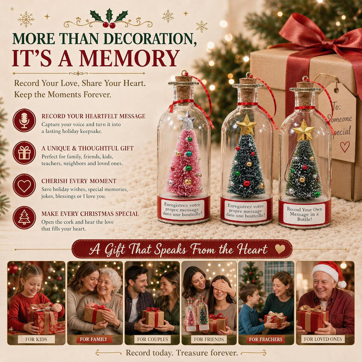 Recordable Christmas Tree in a Bottle Ornament, 25-Second Voice Message