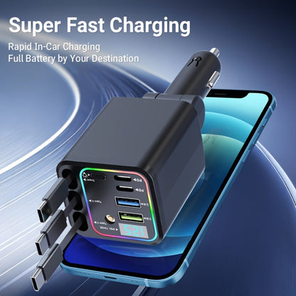 7-in-1 Car Charger Hub – 3 Retractable Cables & LED Display