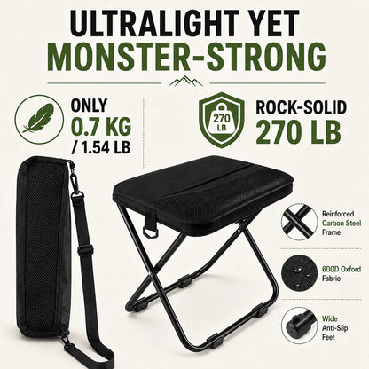 Unisex Nylon Fabric Portable Folding Stool - Compact Adult Fit Collapsible Backpack Chair
