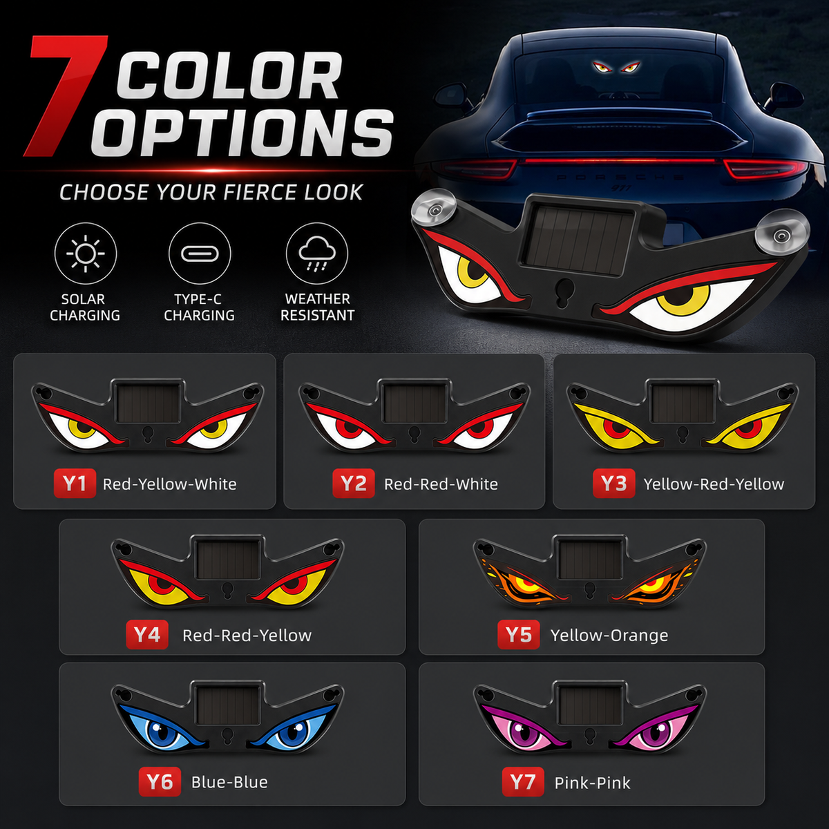 🔥 Solar LED Car Eyes – Flashing Windshield Light