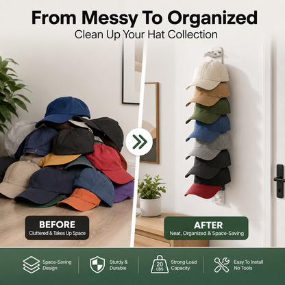 Hat Organizer for Wall 🧢 Holds 10 Hats per Rack