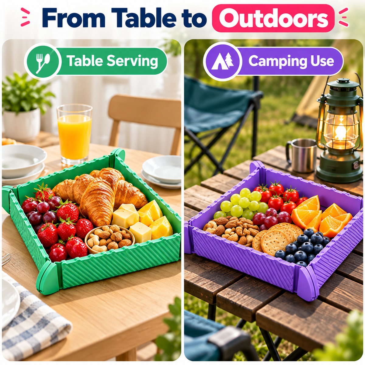 4-in-1 Foldable Silicone Tray – Food-Grade Magnetic Snack Container, Heat-Resistant Mat, Cutting Board & Organizer