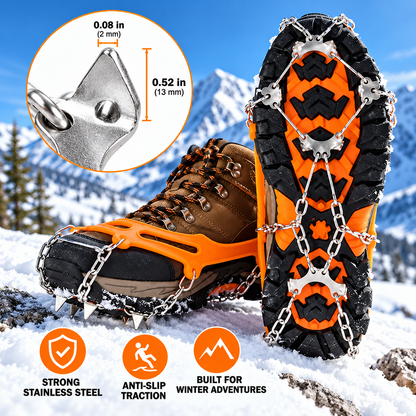 8-Tooth Ice Cleats for Hiking Boots, Winter Traction Crampons with Stainless Steel Chains