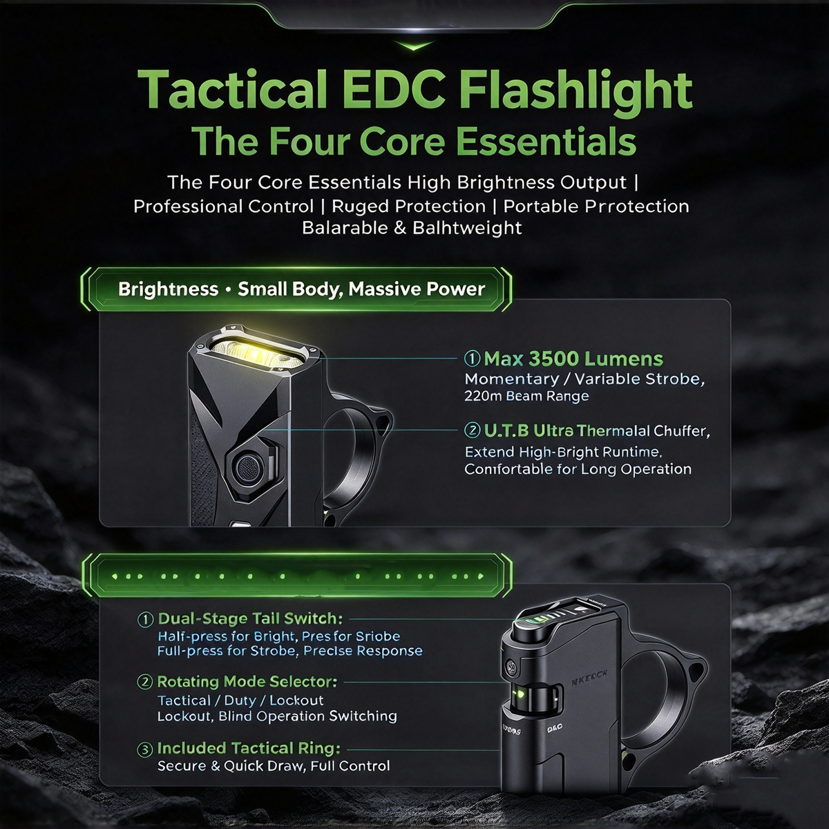⭐TA70 High-Brightness Tactical EDC Long-Range Battery-Operated Flashlight