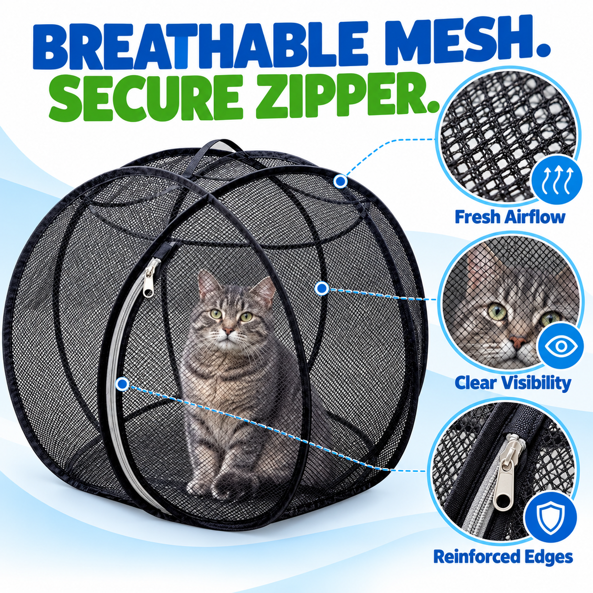 🐈 Pop-Up Mesh Cat Playpen – Roomy 32-Inch Indoor & Outdoor Enclosure