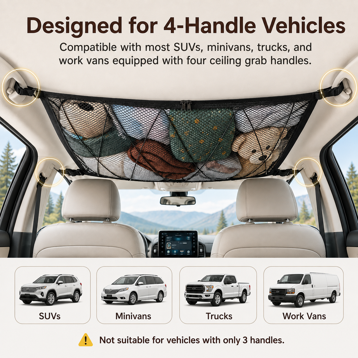🚙 Ceiling Cargo Net 31"x21" – Double-Layer SUV Roof Organizer for Road Trips