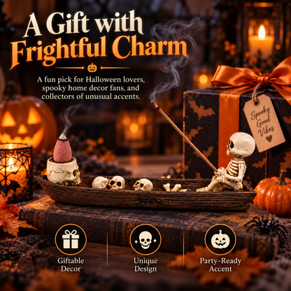 💀Skeleton Boat Backflow Incense Burner-Resin Gothic Skull Incense Holder for Halloween Decor💨