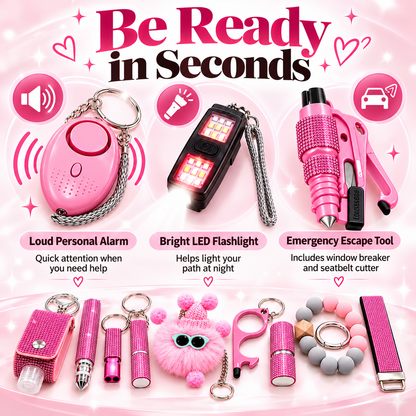 13-Piece Women’s Personal Safety Keychain Set with Alarm, Flashlight & Emergency Tools
