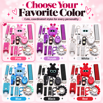 13-Piece Women’s Personal Safety Keychain Set with Alarm, Flashlight & Emergency Tools