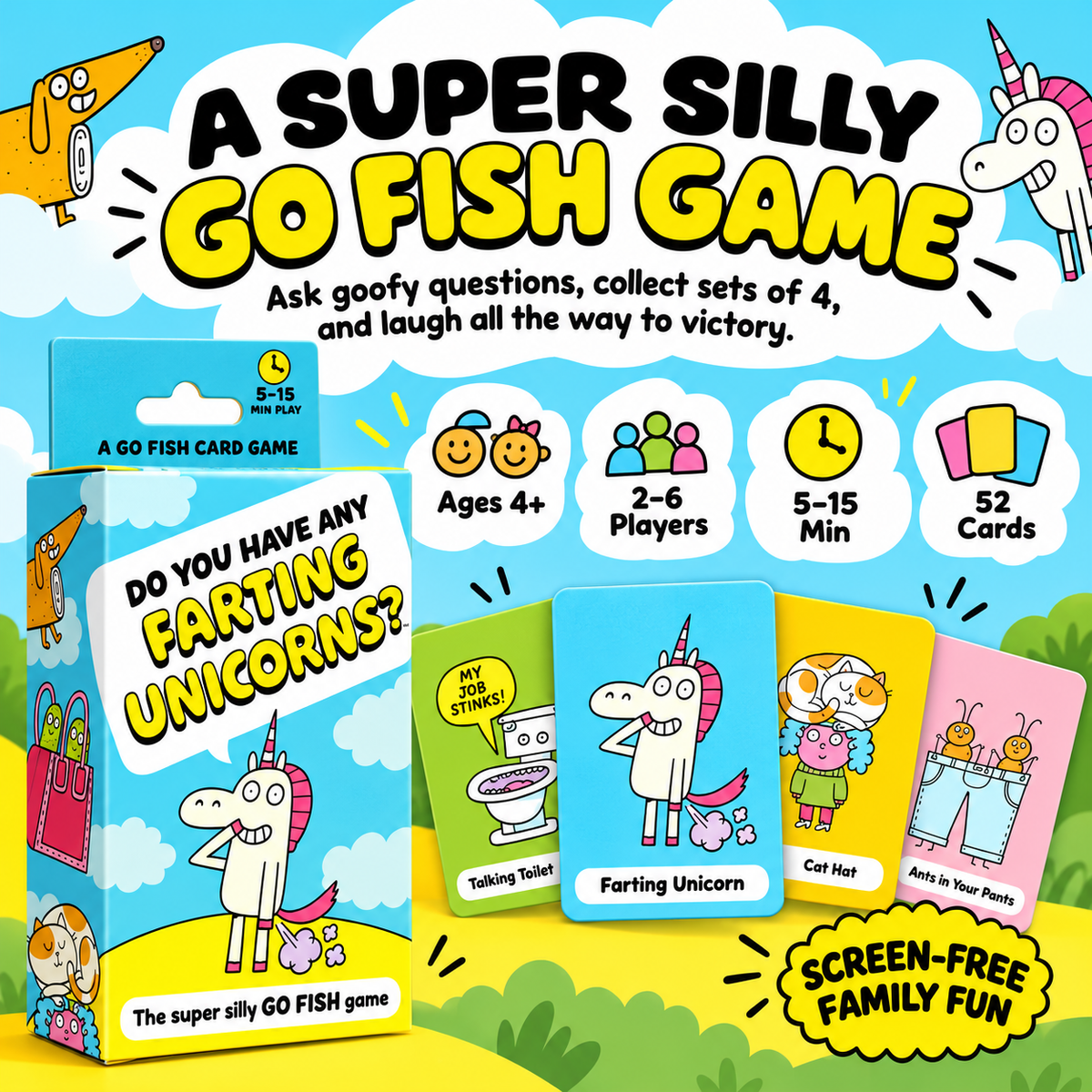 Super Silly Go Fish Card Game for Kids & Family Game Night