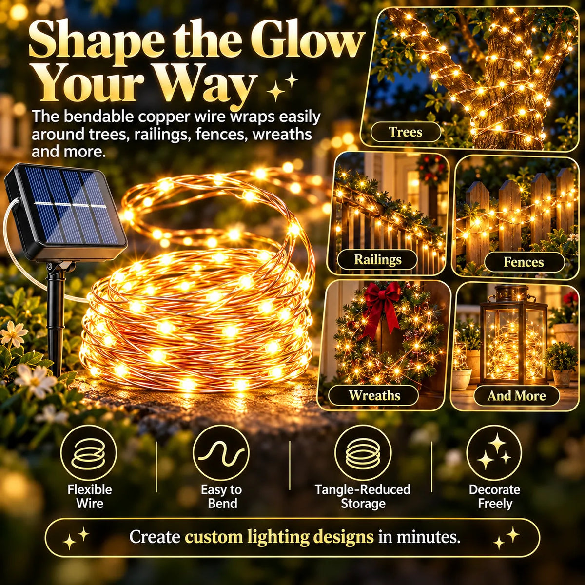 🎁Solar Outdoor String Lights – 72FT 200 LED Fairy Lights with 8 Modes