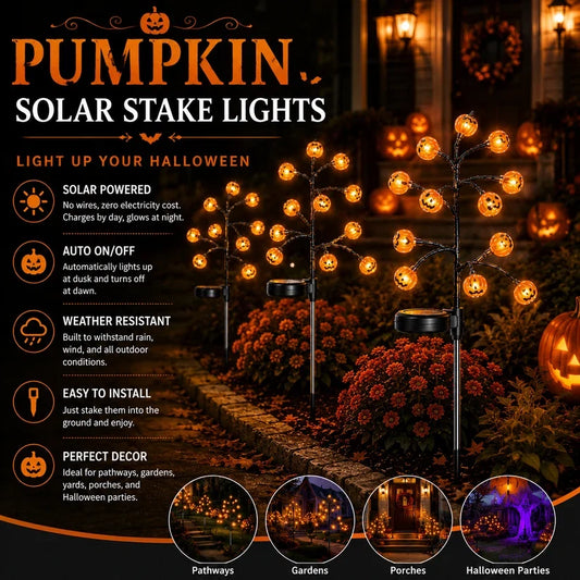 🎃 Pumpkin Solar Stake Lights  – Halloween Outdoor Yard Decor
