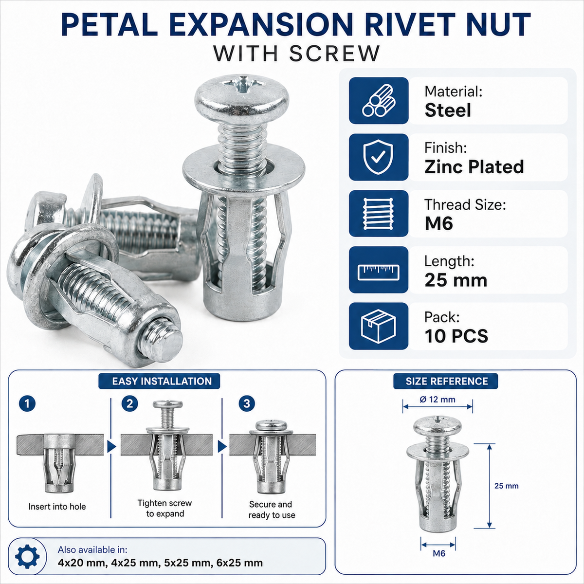 🛠️ 10 PCS Petal Rivet Nut Locking Kit